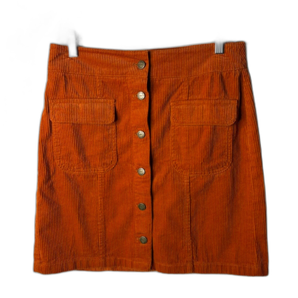LOFT Outlet rust corduroy retro casual chic button front mini skirt size 4